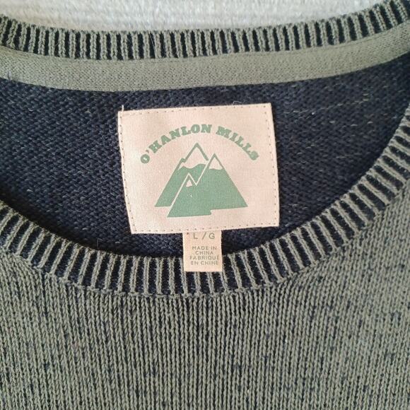 O'hanlon Mills Sweater Mens L Forrest Green Knit Crew Neck Chest Pocket Stretch - Picture 3 of 9